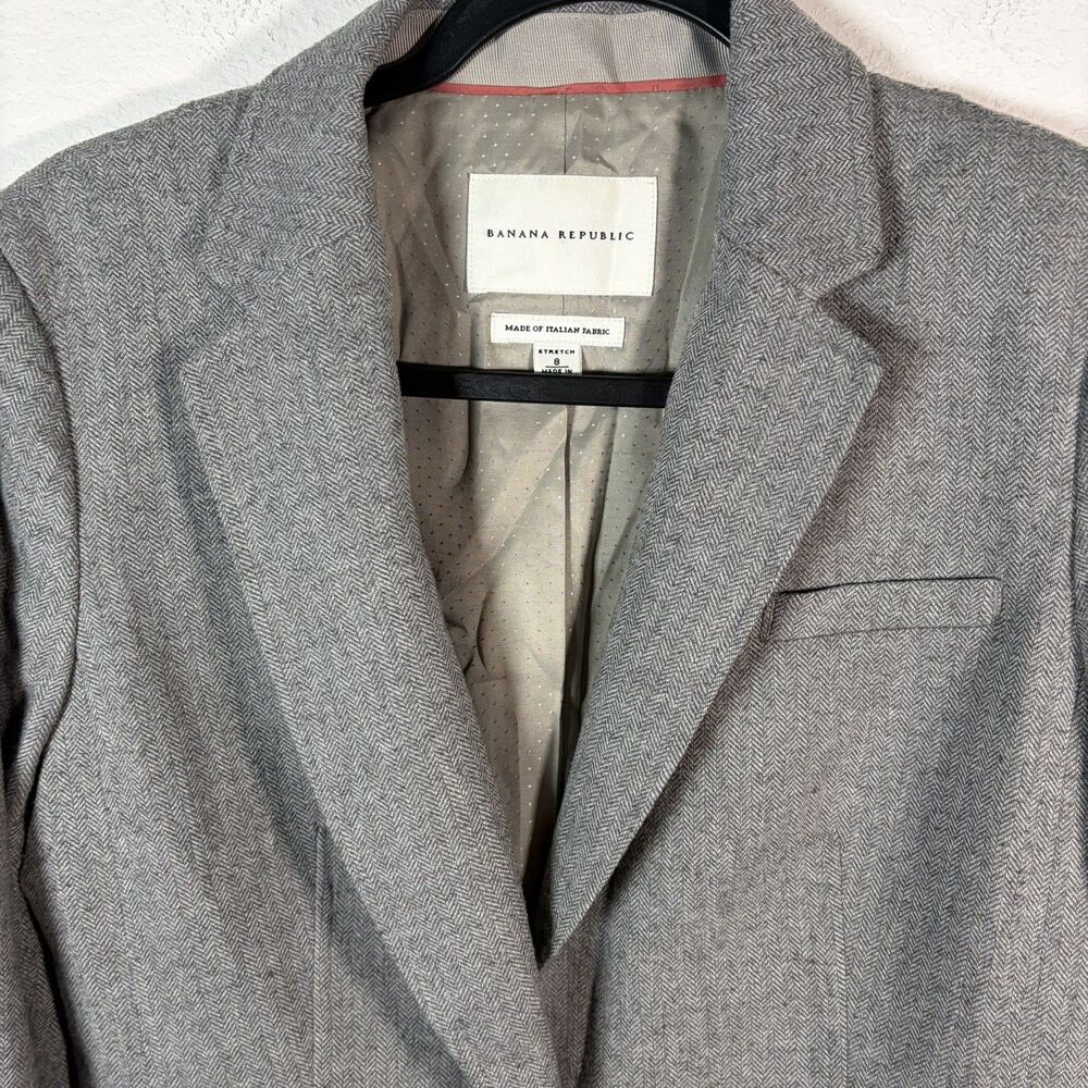 Banana Republic Women’s Italian Yarn Wool Blend Gray Blazer Size 8 Stretch - Picture 2 of 12